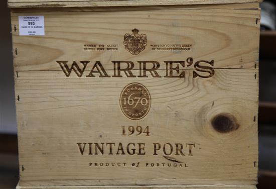 A case of twelve bottles of Warre 1994, owc.